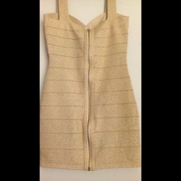 🆕 LISTING!! HMS GOLD SHIMMER CRISSCROSS BUST ZIPPER BANDAGE DRESS - Picture 8 of 15